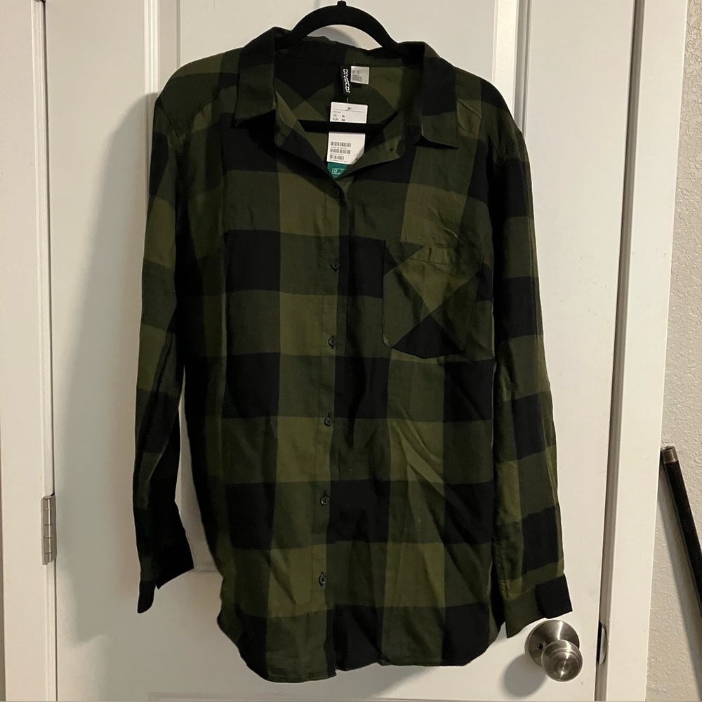 🫒🖤 NWT H&M Olive Green Cotton Flannel Size 16 🖤🫒